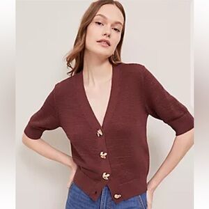 Ann Taylor Elbow Sleeve Sweater - Rich Walnut - Size S